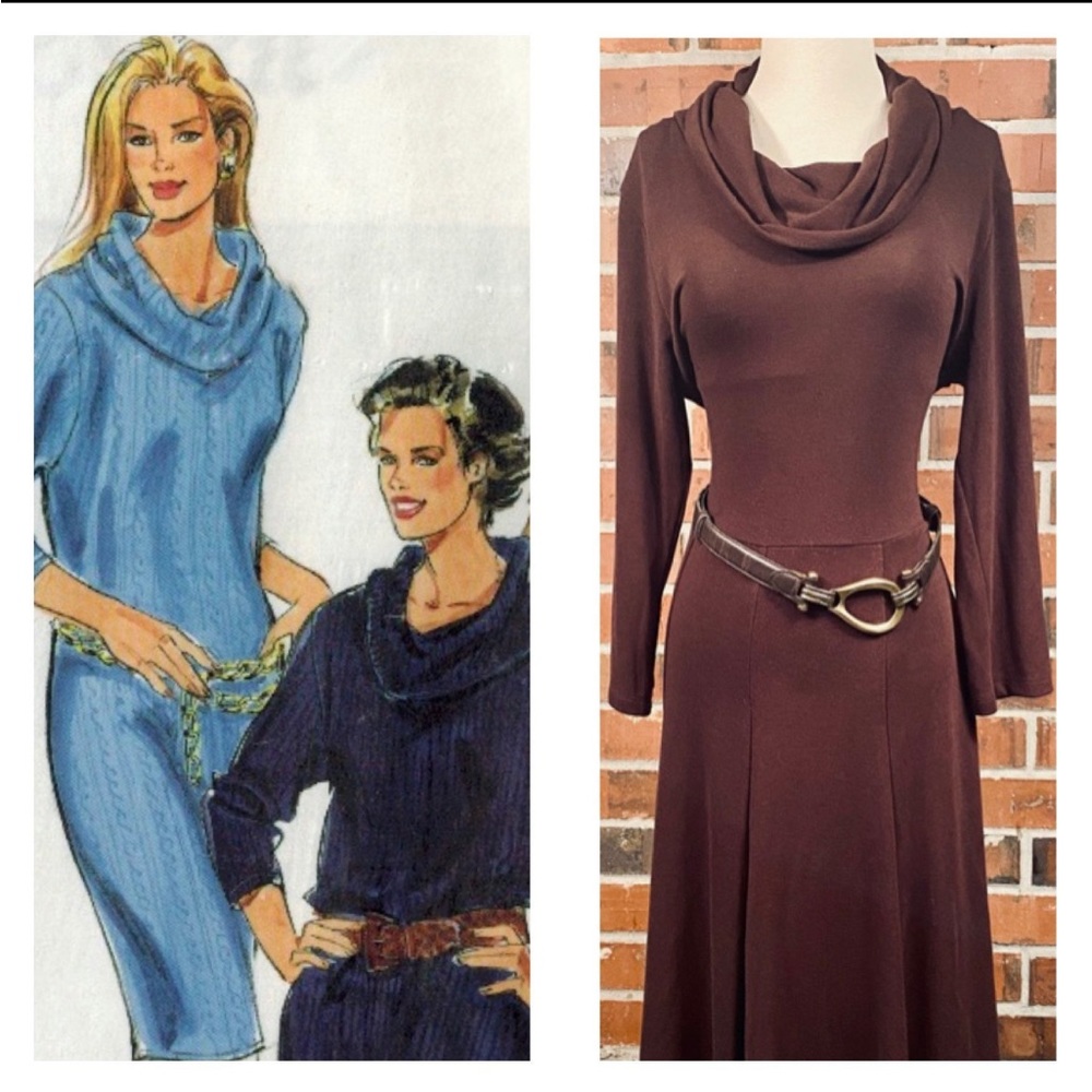 Vintage 1980s Beautiful Cowl Neck Brown Knit Dress